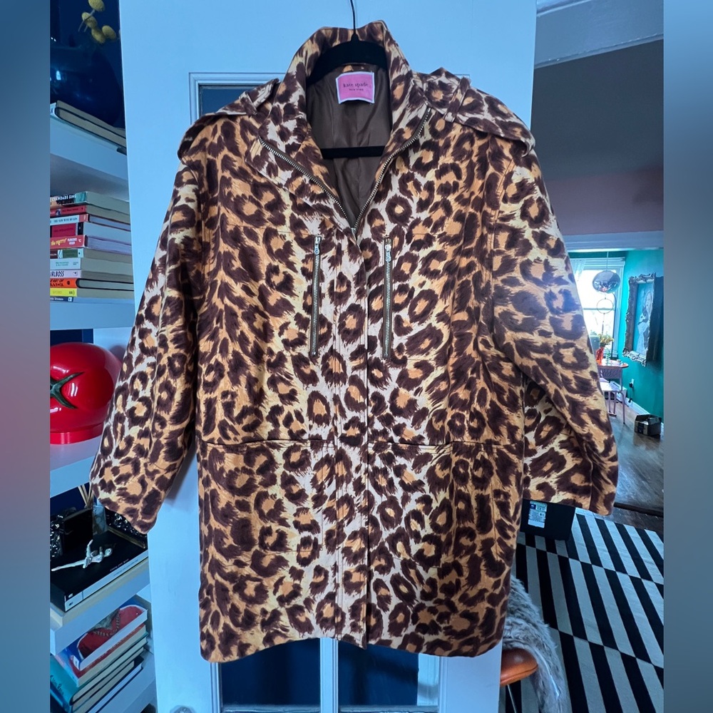 Leopard Print Canvas Field Coat with Zipper details